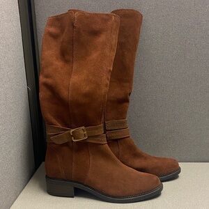 Clarks knee high zip side low heeled boots